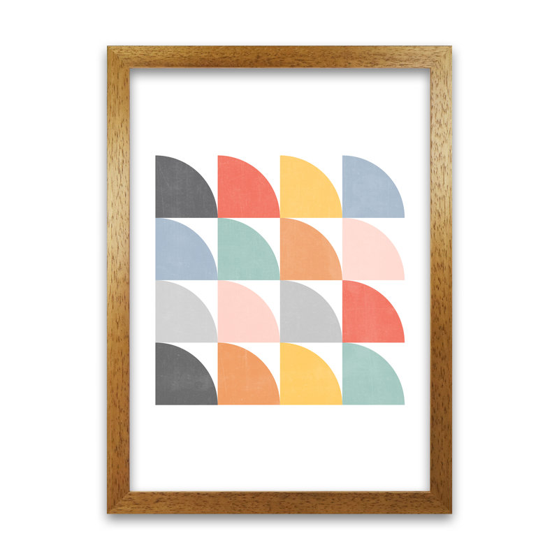 Scandinavian Quarter Circles F - Print, Oak Frame, 59cm H x 42cm W x 3cm D