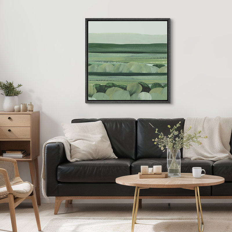 Green Abstract Landscape, 24" H x 24" W, Black Floater Frame