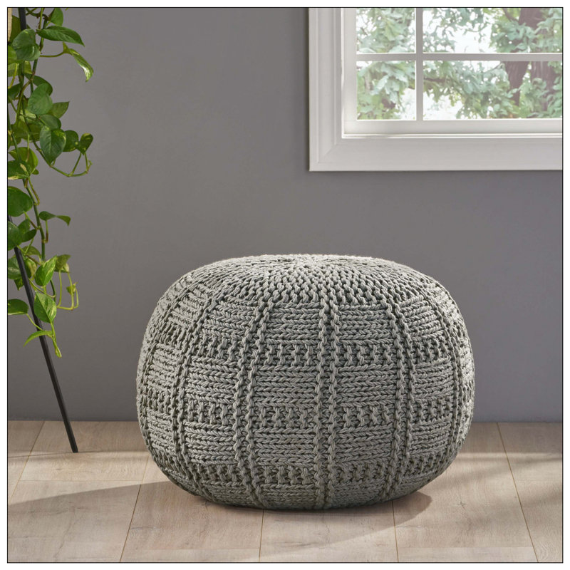 Repose-pieds rond tricoté en coton pour salon, Gris