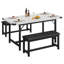 Ensemble de salle à manger moderne 3 pièces avec table rectangulaire extensible de 160 cm et 2 banquettes rembourrées, pour 4 à 6 personnes, gain de place, montage facile – Idéal pour les appartements et salles à manger – Marbre blanc