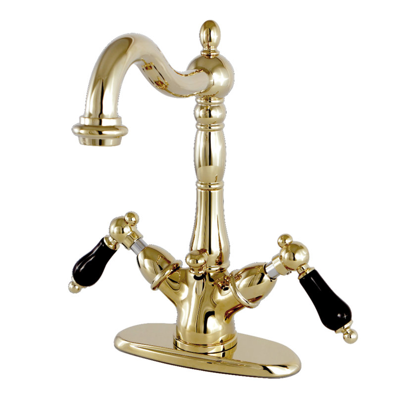 Kingston Brass Duchess Two-Handle 1-or-3 Hole Deck Mount Bathroom Faucet with Brass Pop-Up, Polished Brass