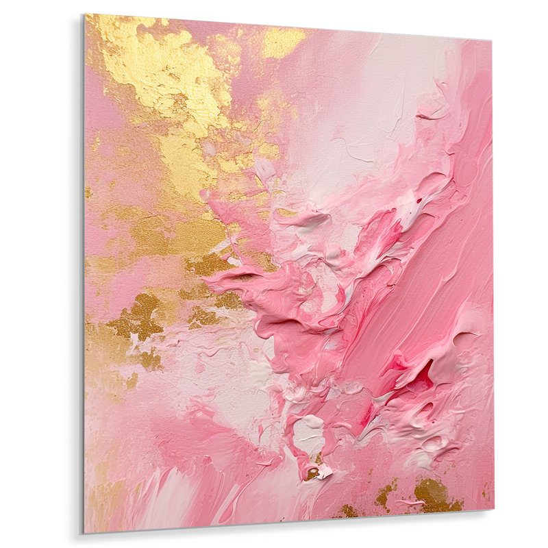 Décoration murale en métal rose, or et nouvelles formes abstraites III, H 20 po x l 12 po