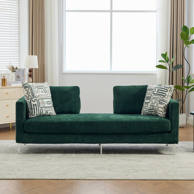 Upholstered Chenille Slipcovered Chaise Lounge, Modern Oversized Settee Couch with 4 Pillows, Sleeper Sofa Daybed Bench with Armrest & Open Backrest