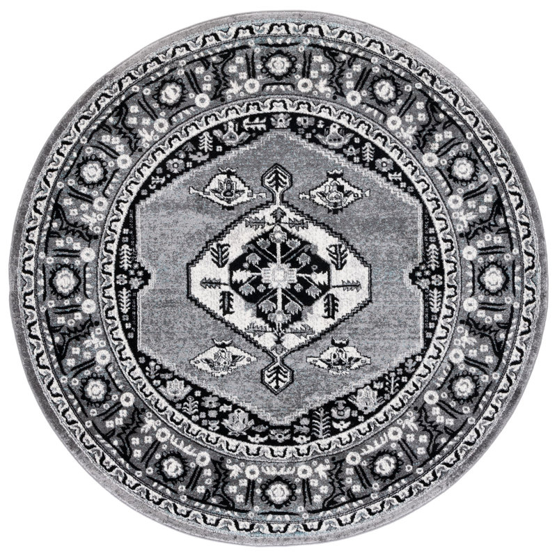 Tapis gris / noir Evanoff 262, Rond 6 pi 7 po