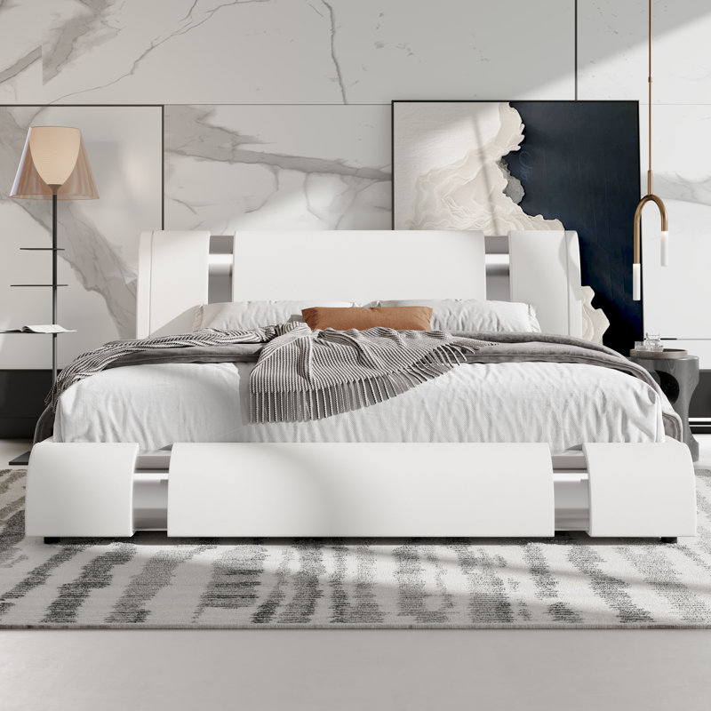 Platform Bed Frame With Iron Pieces Decor And Adjustable Headboard, Queen, Black