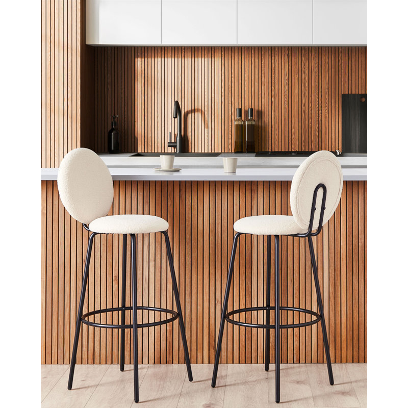 Rheuark Upholstered Counter Stool with Metal Frame, Light Beige