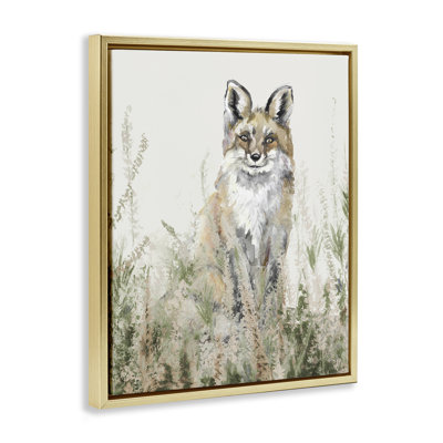 Fox in Meadow Landscape, art mural sur toile flottant noir