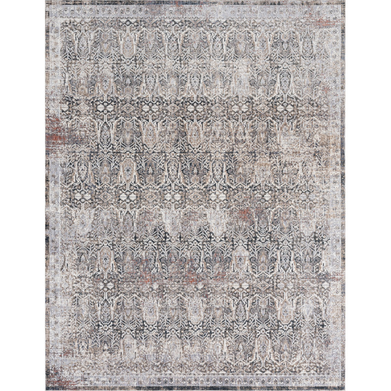 8 Area Rug in Charcoal/Beige, Rectangle 7'6" x 9'6"