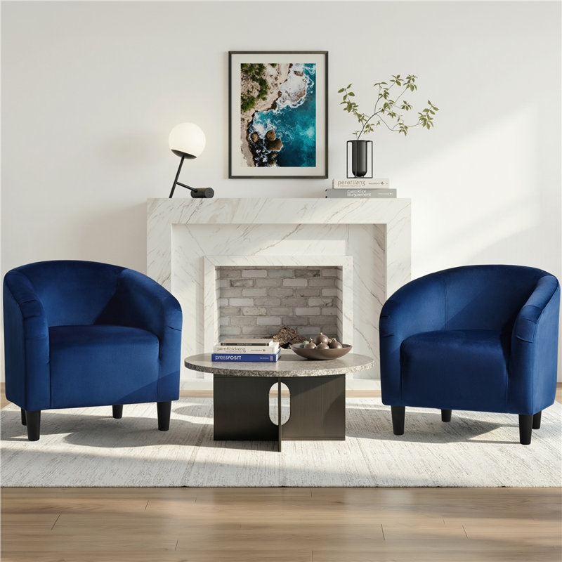 Robeson 28" Wide Velvet Barrel Chair, Navy Blue Velvet