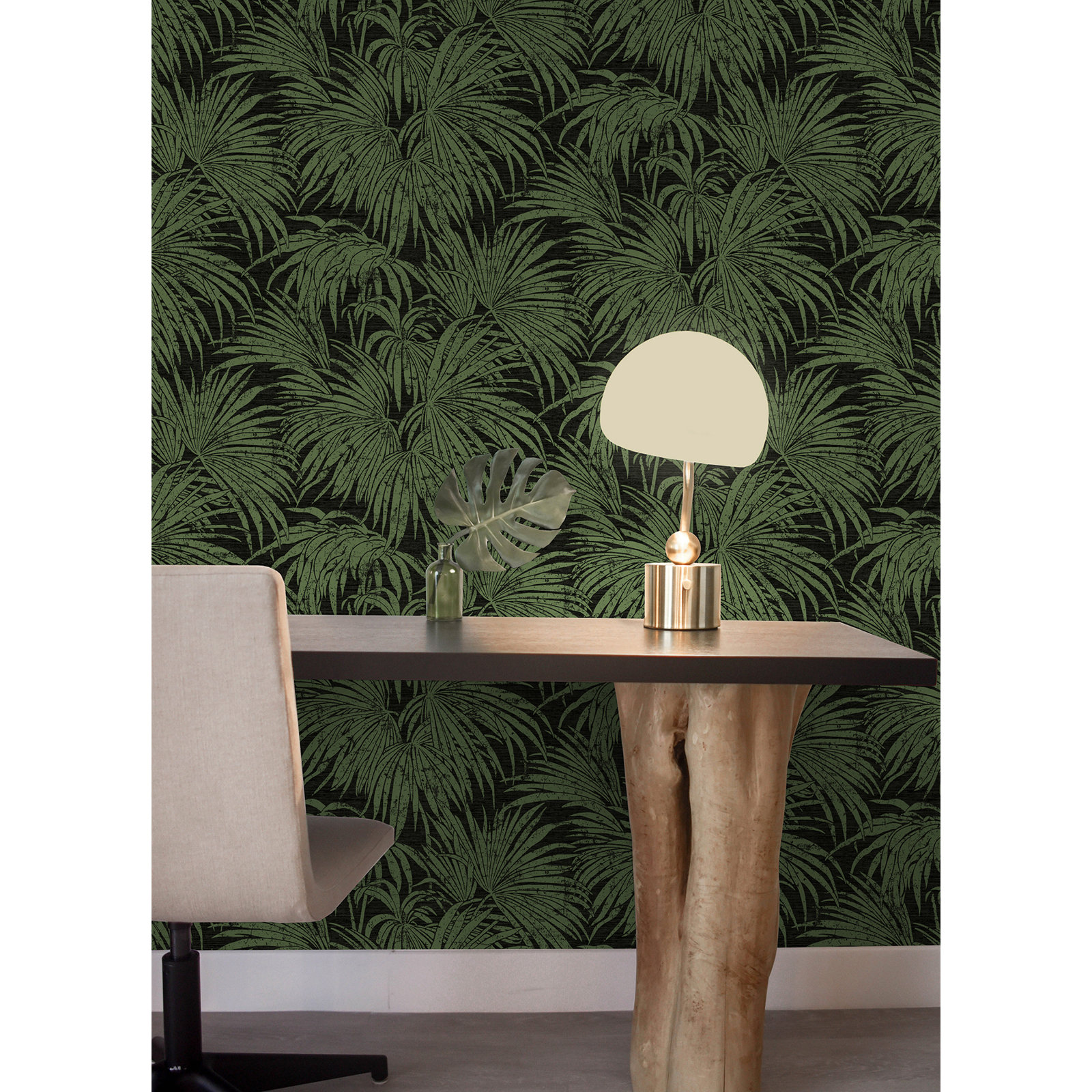 Kermit Cassava Palm 18 L x 20.5" W Peel and Stick Wallpaper Roll, Black/Green