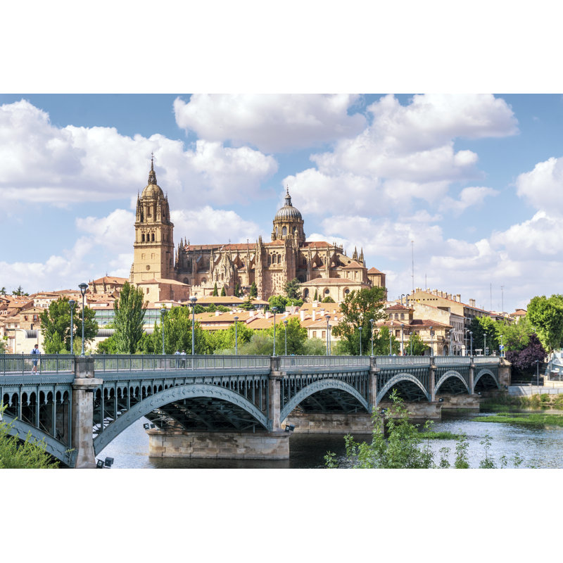 Salamanca with bridge over Tormes river and cathedral, Spain 1 Piece Wrapped Canvas Wall Art, 51cm H x 76cm W