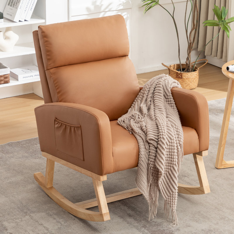 Chaise berçante de 28 po de large avec pieds en bois massif Keland, Orange