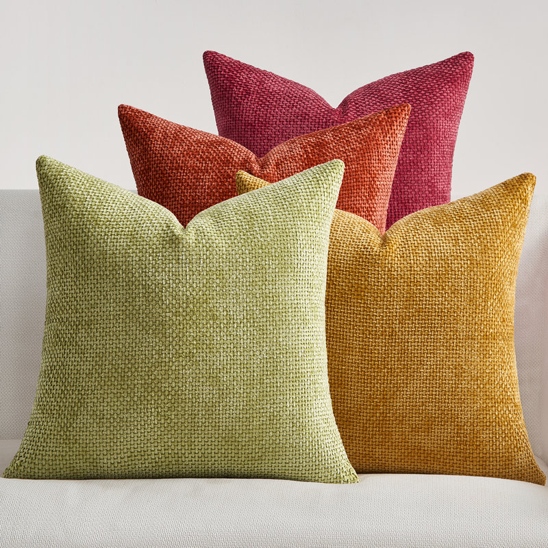  Housses de coussins décoratifs en chenille, Jaune/orange, Carré 18 po