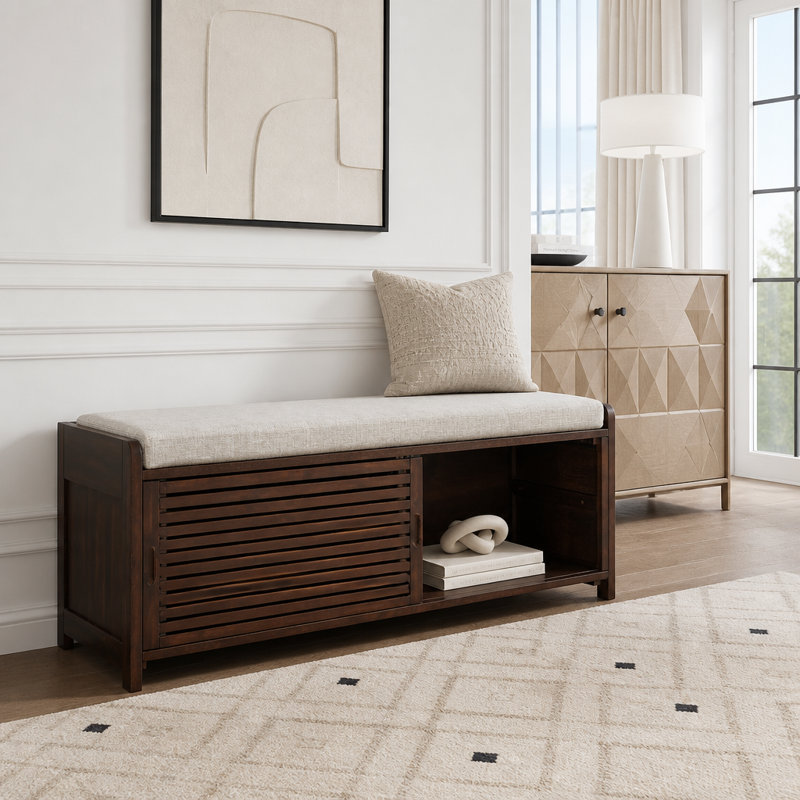 Banc à chaussures avec rangement et coussin, banc de rangement à volets vieillis au charme rétro, Espresso