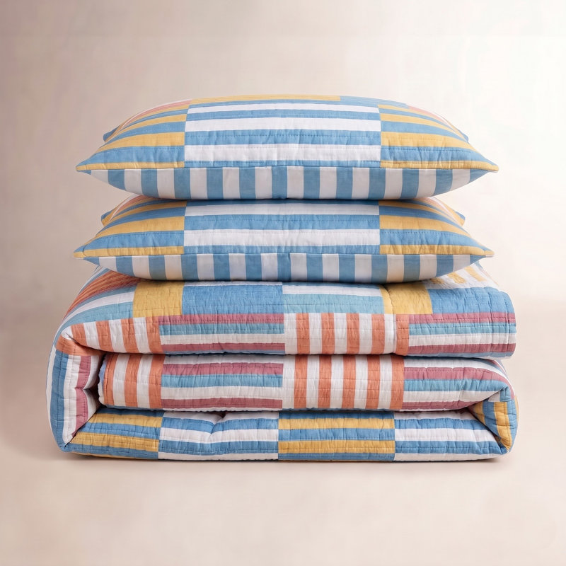 Sol Stripe Patch Quilt Set, Full / Double Quilt + 2 Standard Shams
