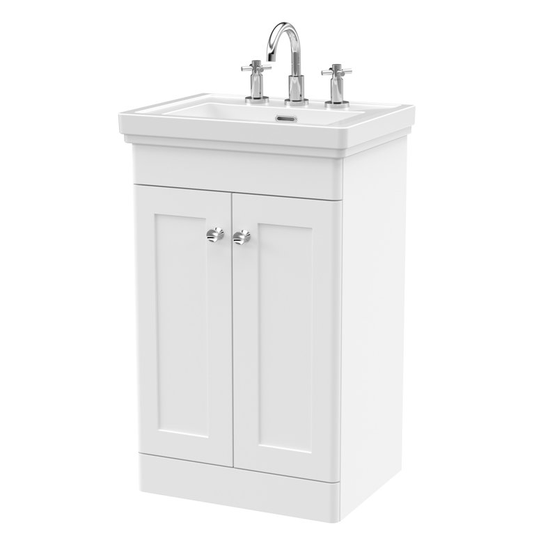 Classique 531mm Single Bathroom Vanity with Integrated Vitreous China Basin, Satin White