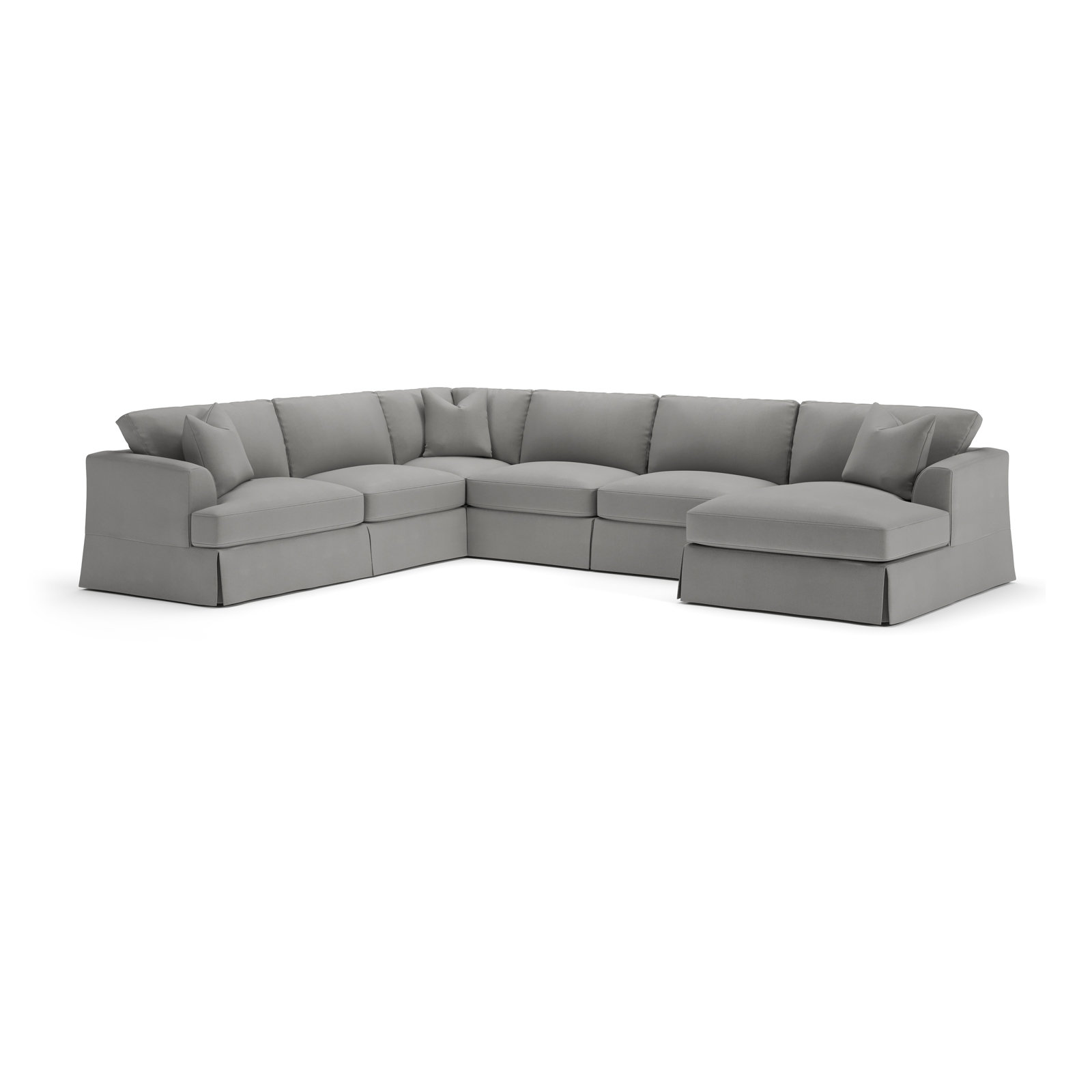 Lucia Upholstered Chaise U-Sectional, Right Hand Facing, Bayou Light Gray Canvas