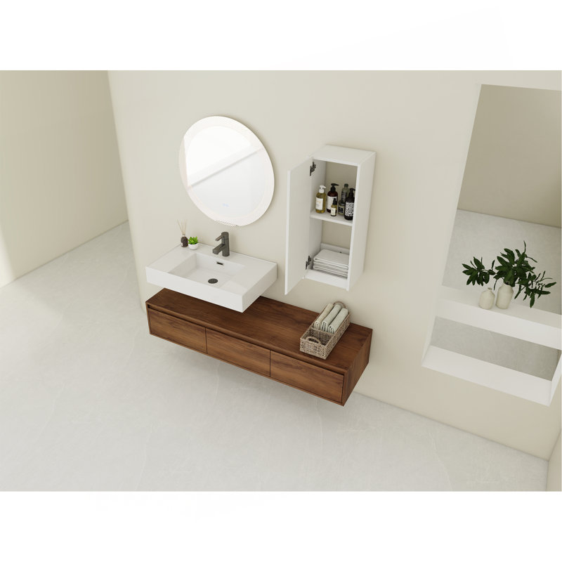 Meuble-lavabo mural spacieux et élégant avec lavabo en résine durable et nombreuses options de rangement