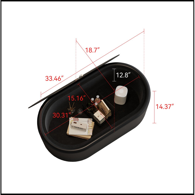 Regeani ovale avec plateau en verre et rangement caché, Black