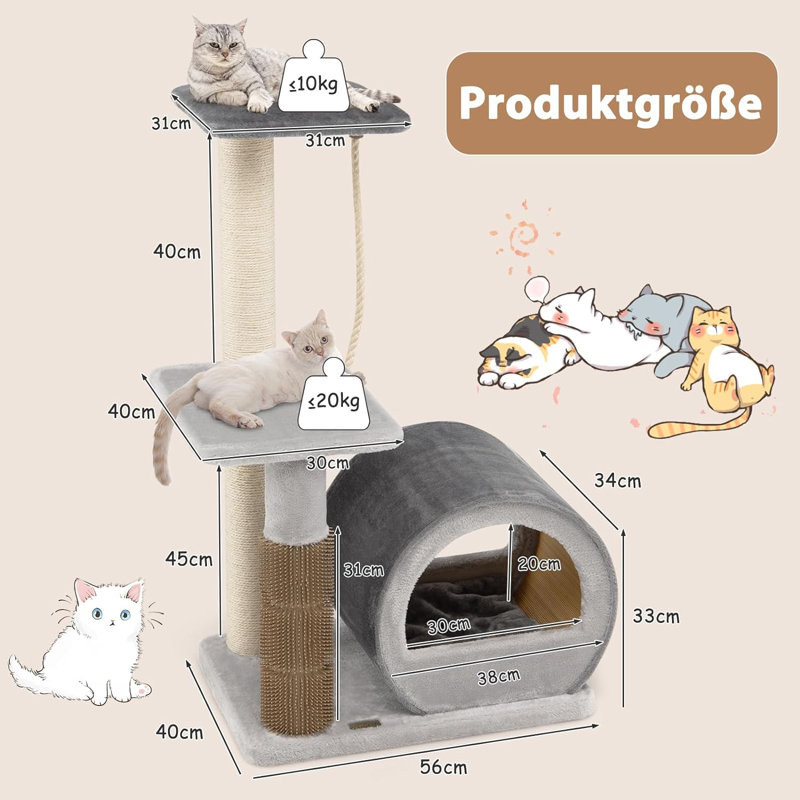 92cm H Cat Tree, Grey/Brown/Blue