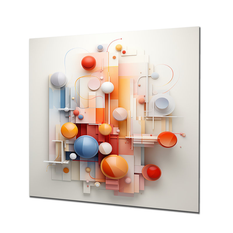 Orange et bleu cercles en harmonie I - art mural géométrique en métal, H 16 po x l 16 po