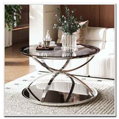 Table basse moderne en verre 31,50 "avec 2 niveaux