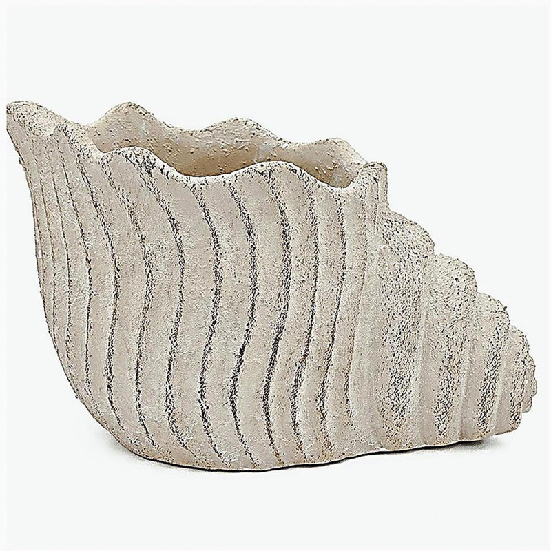 11.5x7x7" Sand and Cement Nautilus Shell Planter with Textured Beige Finish