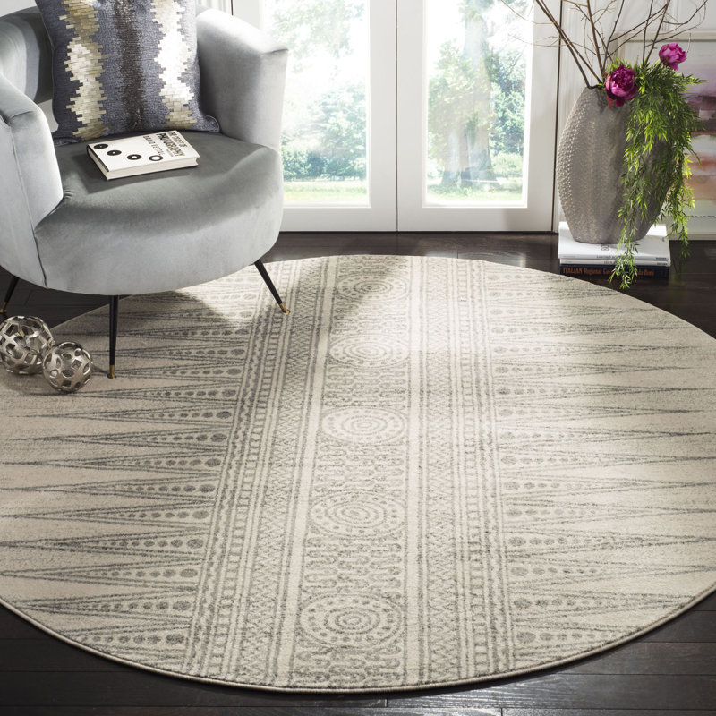 Tapis ivoire / argenté Abbingt Southwestern, Rond 6 pi 7 po
