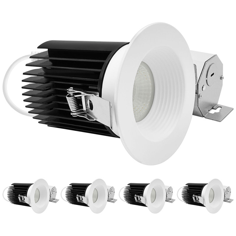 Éclairage encastré à DEL 4 po LUXRITE, 5 lumières à angle droit, 60 ° C, 22 W, 1700LM, garniture de cloison ronde blanche interchangeable, intensité variable, paquet de 4