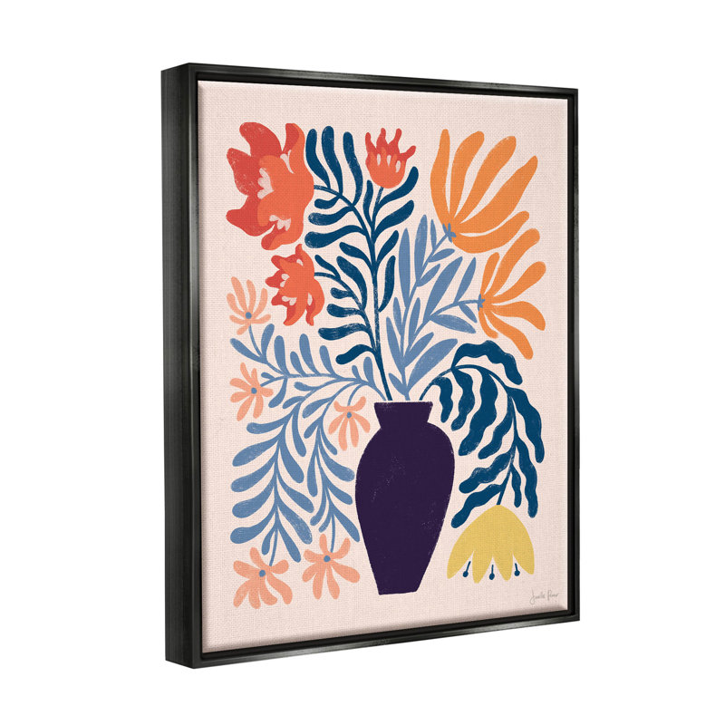 «Abstract Flower Vase Modern Silhouettes» par Janelle Penner, peinture sur toile, Cadre flottant noir de jais