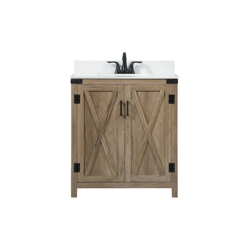 Slayton 30'' Single Bathroom Vanity with Engineered Marble Top, Natural Oak