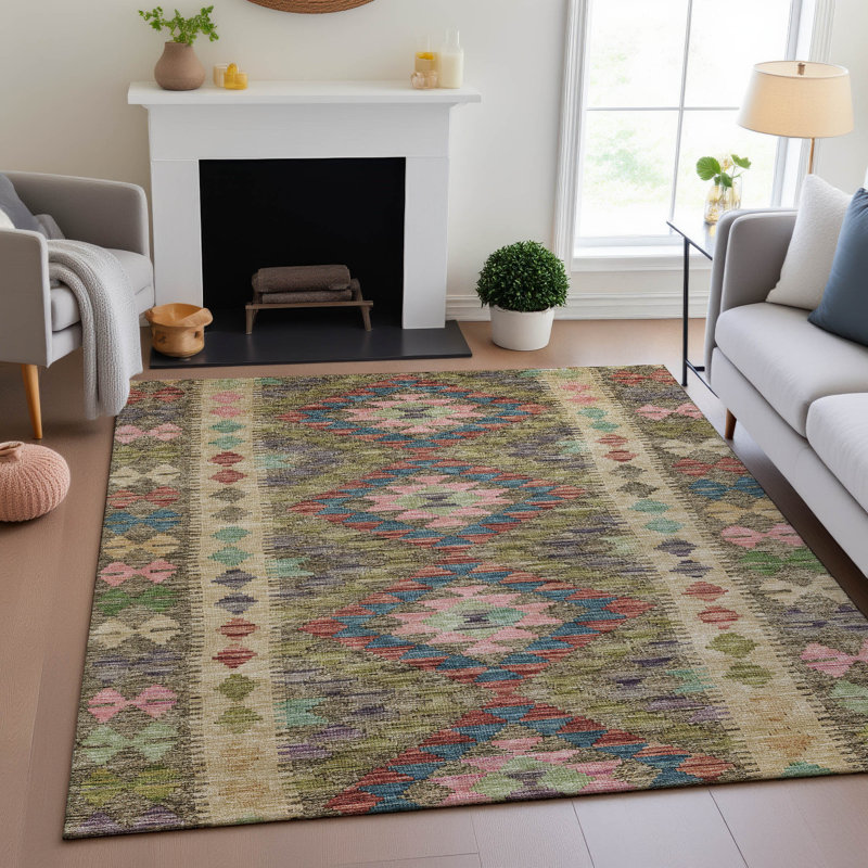 Premium Machine Washable Barry AMF1226 Global Rug, Rectangle 10' x 14'