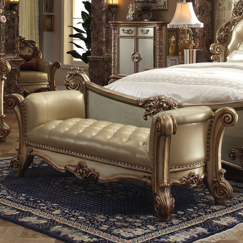 Koios Upholstered Bench, Taupe/Gold