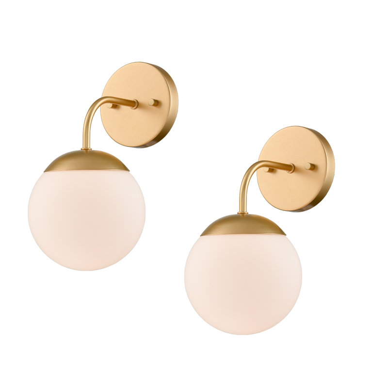 Gold Wall Sconce Modern Nordic Style Milky Globe Glass Shade For Bathroom Vanity Light Set Of 2