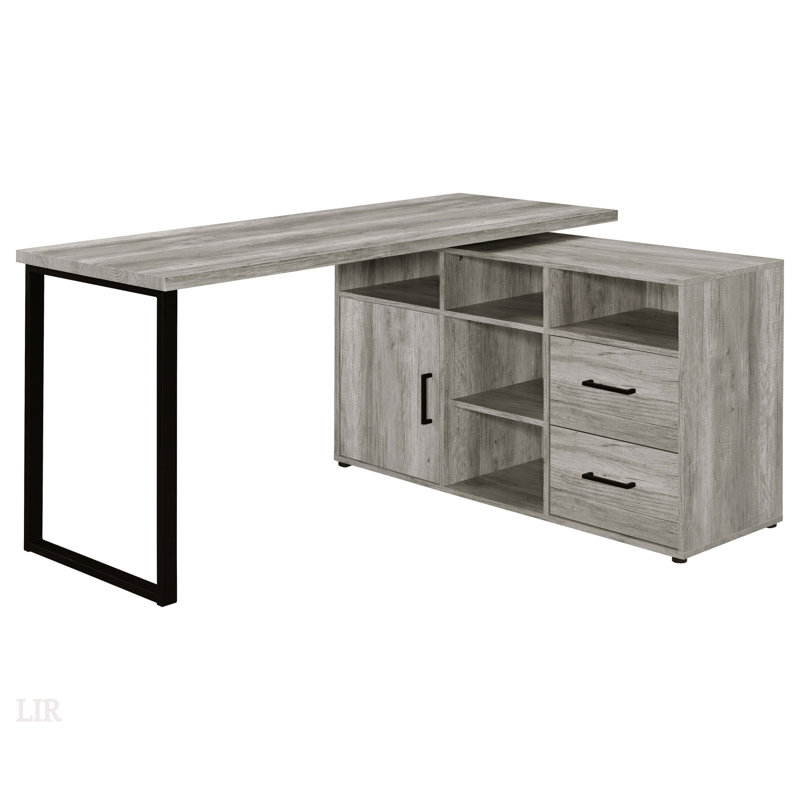 Bureau gris en L en bois flotté avec rangement