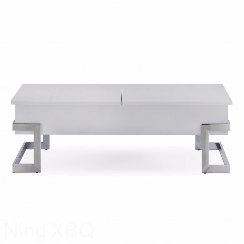 Table basse blanche à plateau relevable ultrabrillant avec structure chromée, Blanc