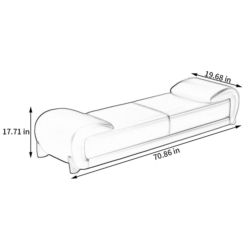 Banc rembourré en cuir véritable Sharella, H 17,71 po x l 70,86 po x P 19,68 po, Blanc cassé