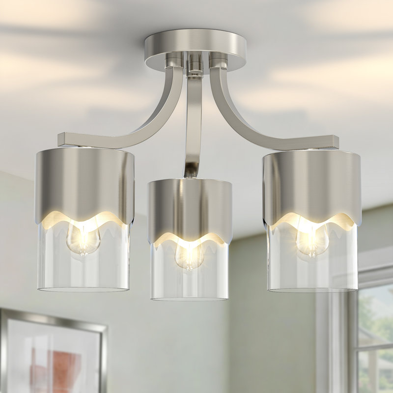 Kailyn 15.75 "- 3 Lights Modern Cluster Brushed Nickel ETL Semi Flush Mount Lighting Fixture For  Hallway/Laundry Room