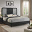 Lit très grand Sevy, tissu capitonné gris, bois noir onyx-122772591