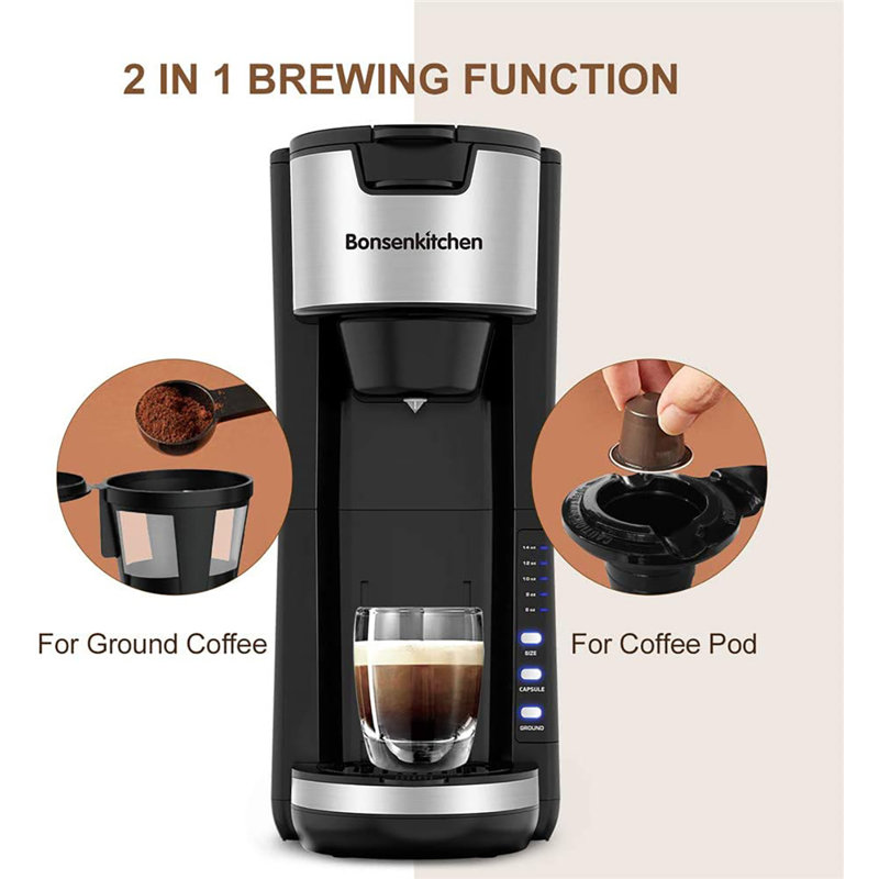 Bonsenkitchen Singles Serve 2 In 1 Compact K-Cup Coffee Maker