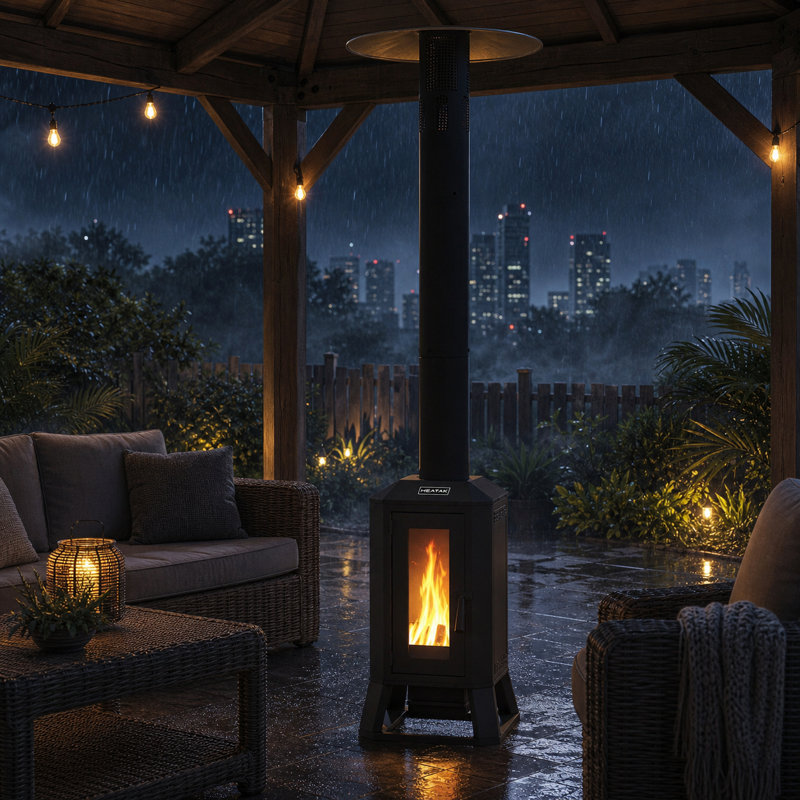 70,000 BTU Wood Pellet Patio Heater with Wheels & Glass Window, Outdoor Heater for Patio, Backyard & Commercial Use