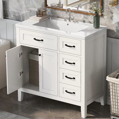 36" Freestanding Bathroom Vanity with Sink Combo, Solid Frame & MDF Cabinet with Multiple Drawers, Green