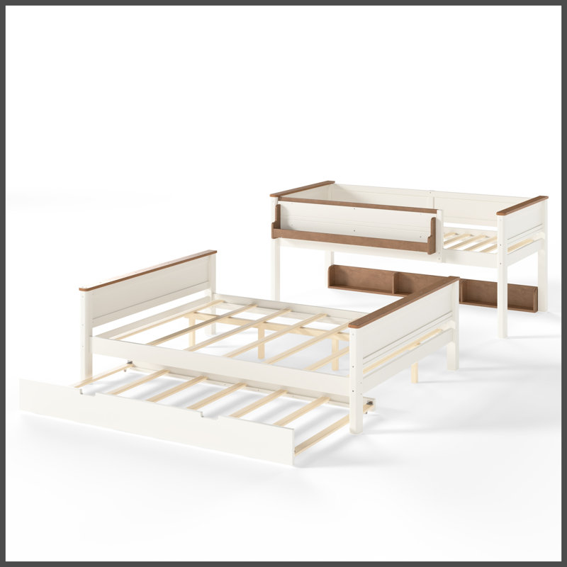 Lit superposé simple au-dessus de double / double en bois avec tiroirs de rangement, lit gigogne escamotable, tablettes de rangement, conception convertible