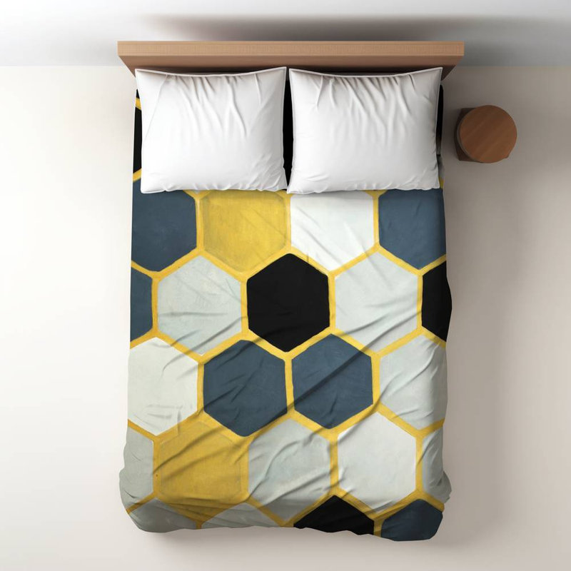 Polyester Sateen Duvet Cover, Twin Duvet, Blue Blue Cells