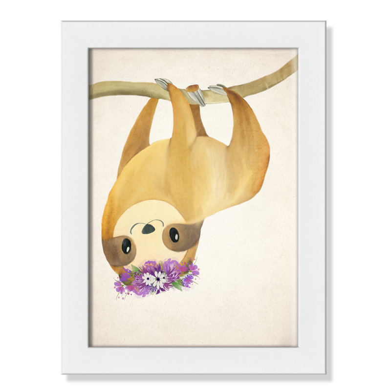 Sloth floral 2, H 16 po x l 12 po x P 0,63 po, Cadre blanc