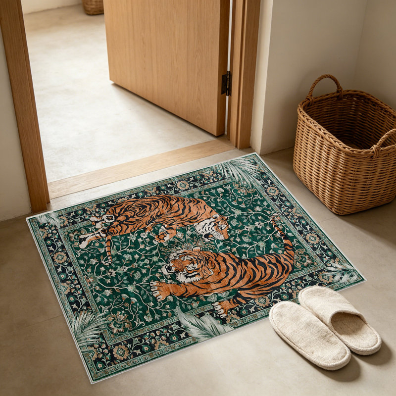 Green Tiger area rugs for Living Room, Soft and Comfortable, Suitable for all seasons, easy to maintain, machine washable Indoor floor mat, Under Table Farmhouse suitable for Bedroom, Dining Room, Study, Patio, Balcony, Home Decor