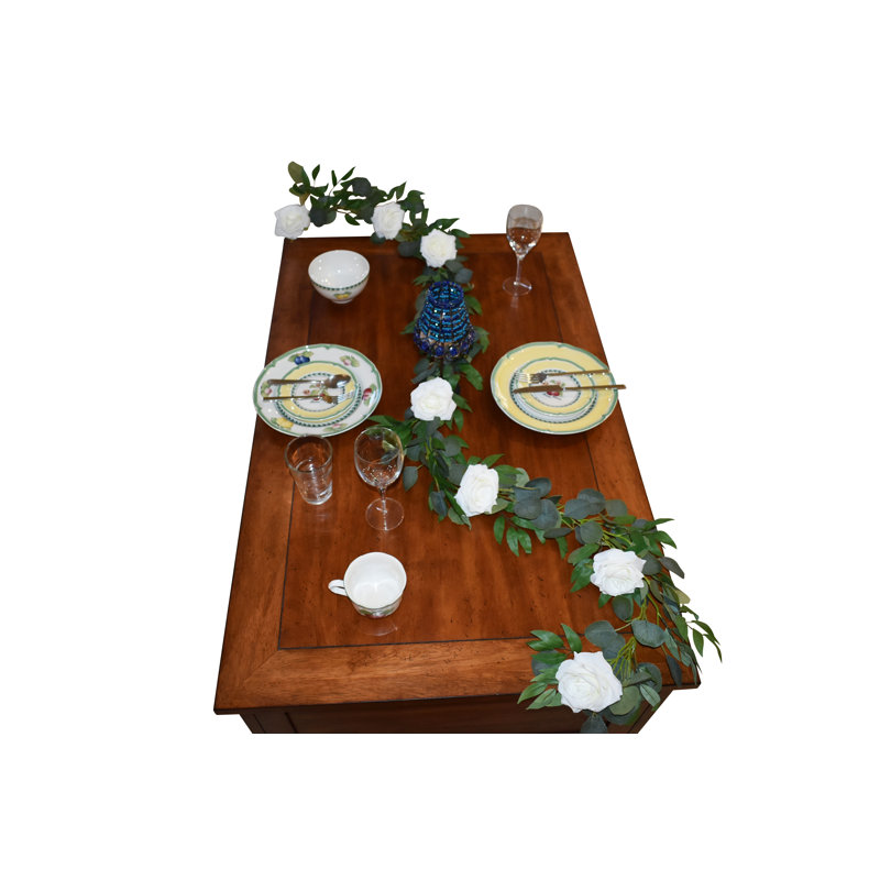 Guirlande 72 "Faux Roses Eucalyptus, Crème