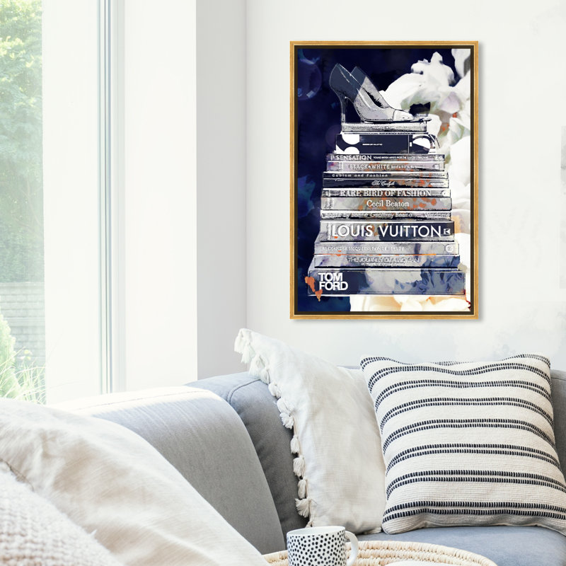 Pensées bleues profondes - Impression sur toile, H 15 po x l 10 po, Cadre en plastique doré