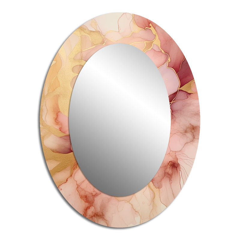 Blue Pink Luminous Liquids II - Abstract Oval Decorative Mirror On Metal, 40" x 30"