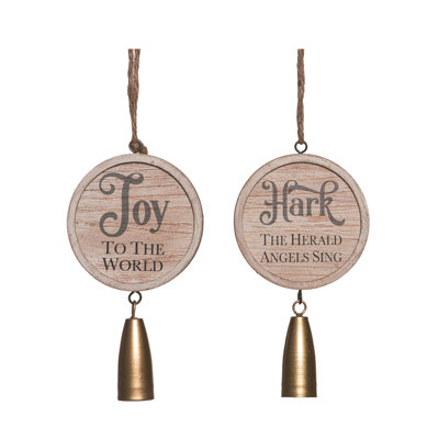  MDF Hark & Joy Hanging Decor w/Bell Set of 2 Christmas Home Decorations